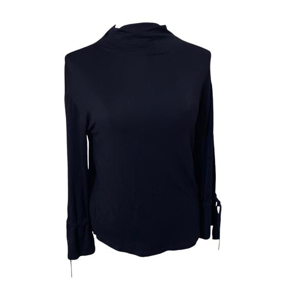 Ann Taylor Factory Black Funnel Mock Neck Tie Sleeve Pullover Sweater Size XS - Picture 1 of 6